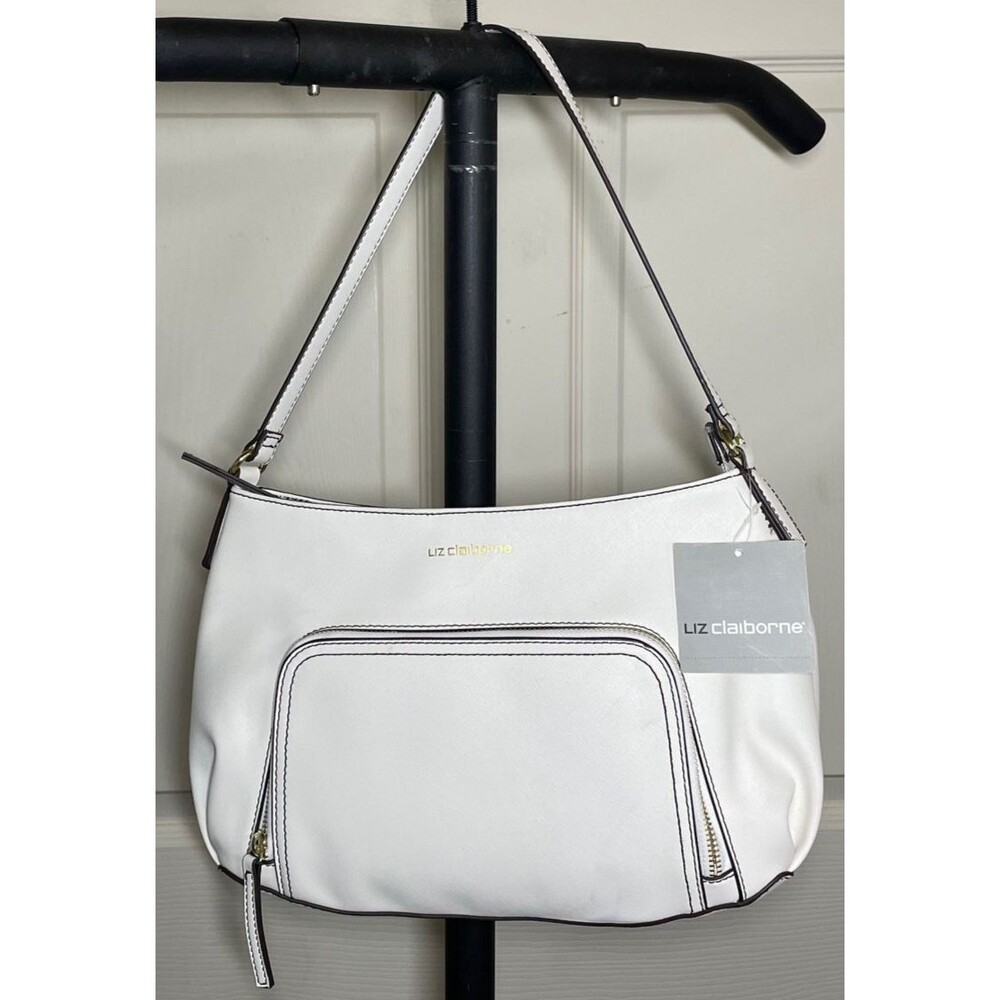 NEW Liz Claiborne White Tote Purse - Solid Print Design - Zip Closure w/ Pockets